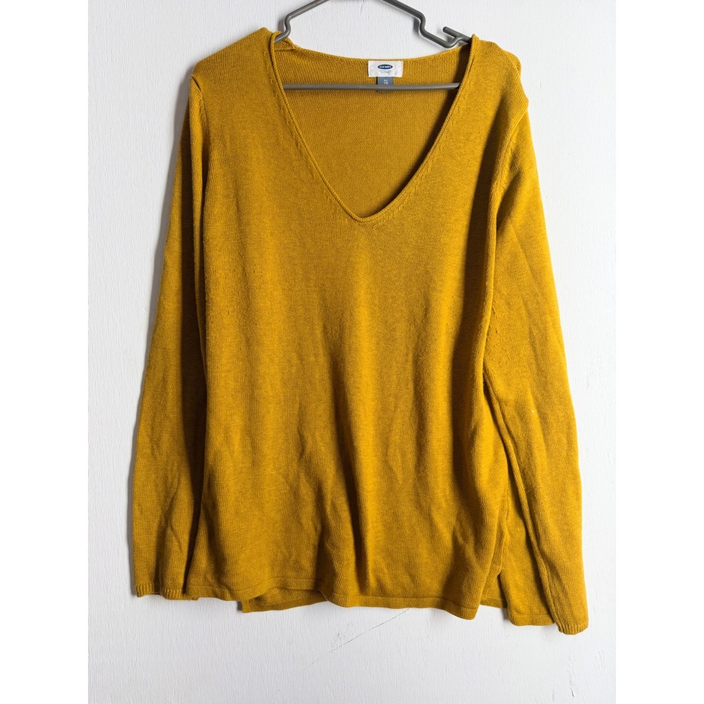 Old Navy Womens XL Mustard Yellow Gold V-Neck Knit Sweater Long Sleeve Pullover